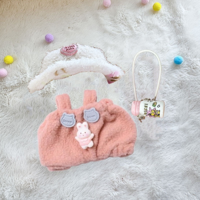 Labubu Series 1/2 Keychain Outfit - Heart Hat & Bottle Overalls Set for Doll Clothes