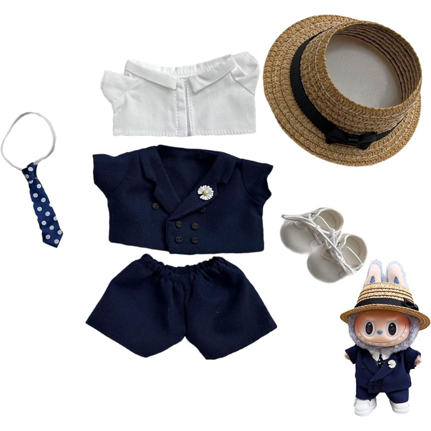 Handmade LABUBU Clothes (17CM), G-Dragon Style Navy Blue Suit Outfit – Korean GD Fashion Style Doll Clothes
