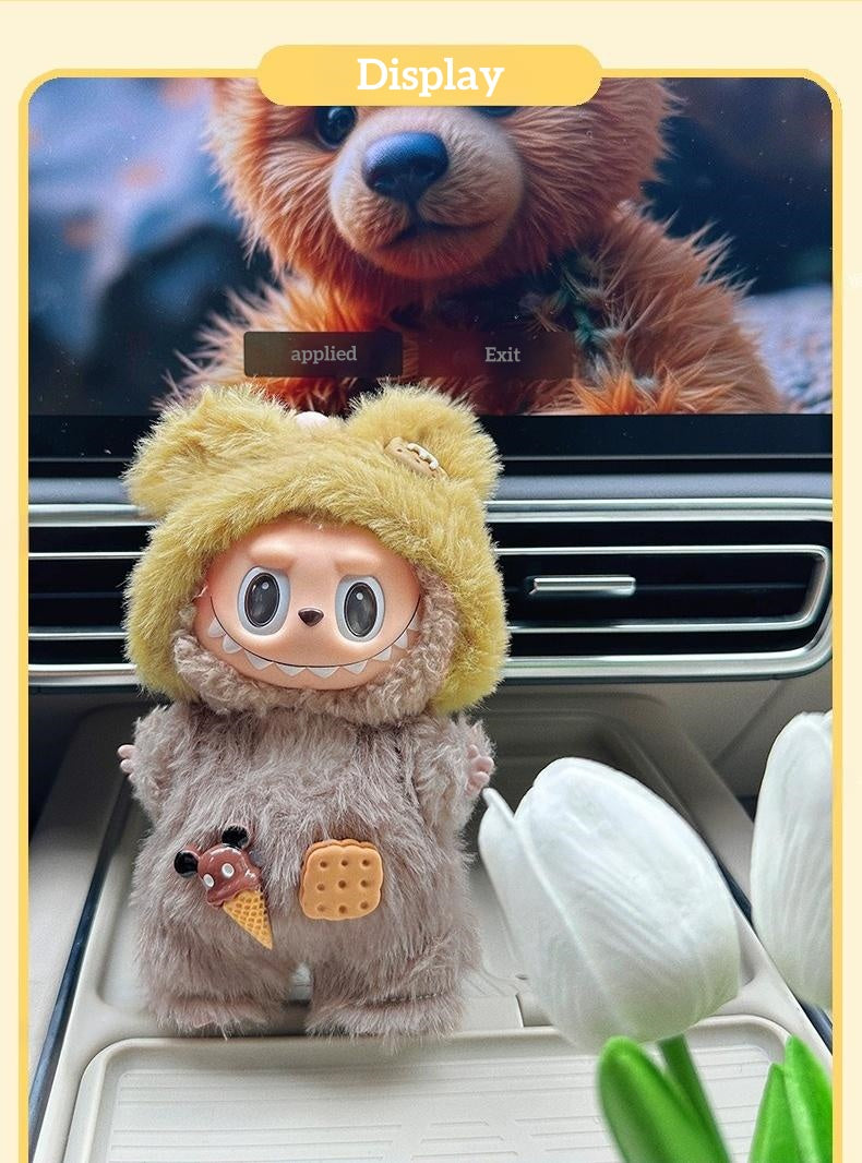 17cm Labubu Gen 1-2 Sandwich Bear Outfit Set | T-Shirt + Overalls | Vinyl/Plush-Compatible Clothes Only for Collectible Dolls