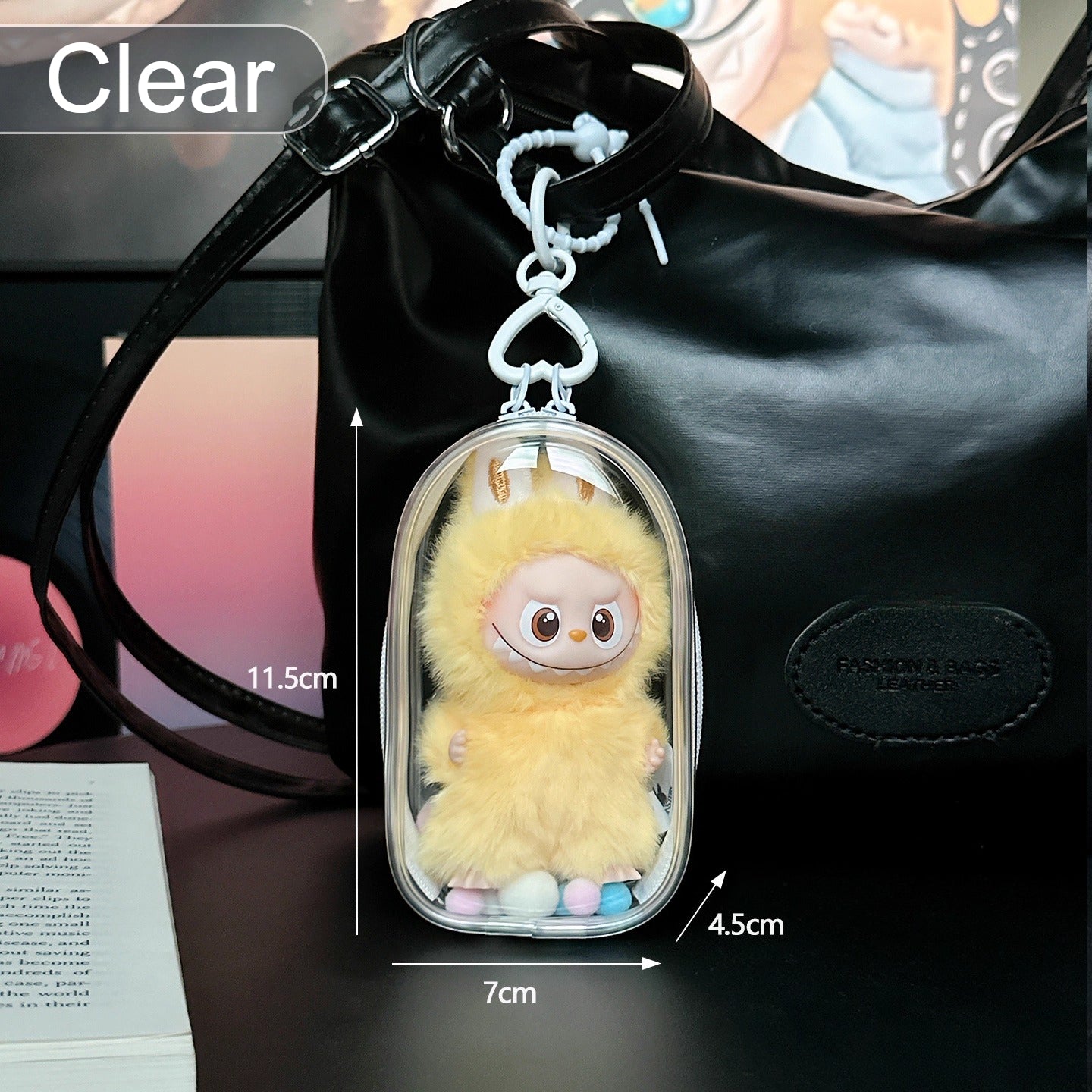 10.5cm Labubu 4th Gen Heart Code Collection Clear Acrylic Protective Case | Hard Shell Dust-Proof Collectible Carrier with Interior Pocket for Mini Keychain Charms