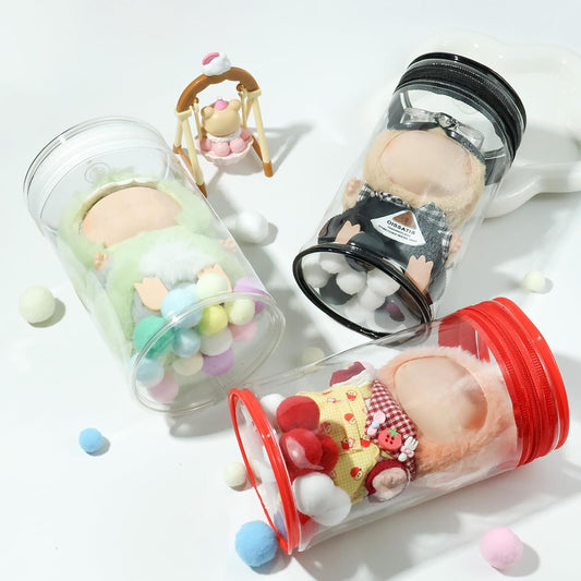 LABUBU Protective Case for Doll Display Bag with Keychain Accessories for Dustproof Waterproof Doll Storage Zipper Case(White)