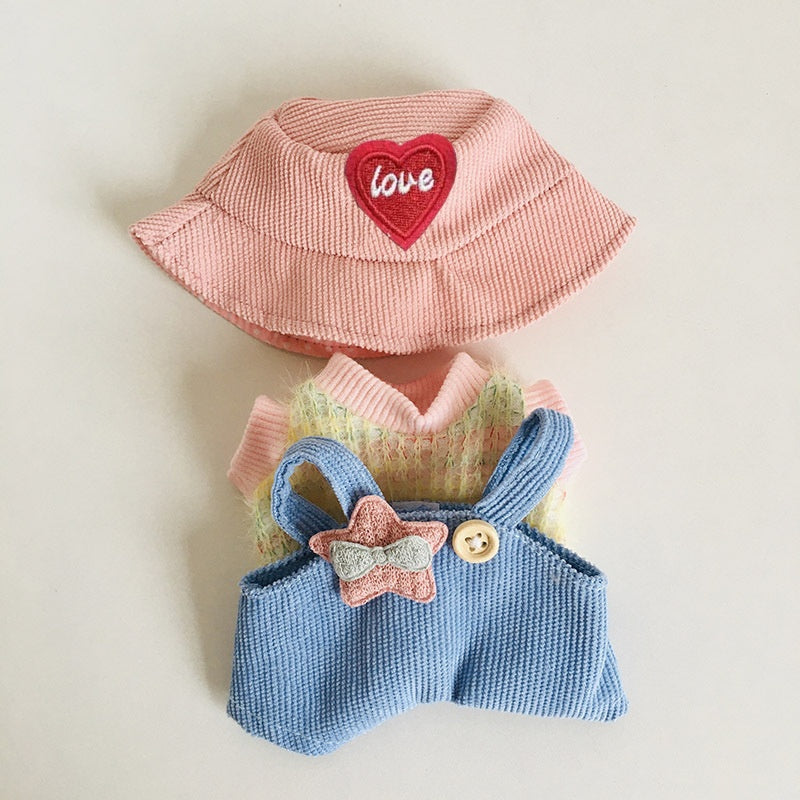 17cm Labubu Rainbow Outfit - Open Hat & Overalls Set for Plush Vinyl Keychain Doll