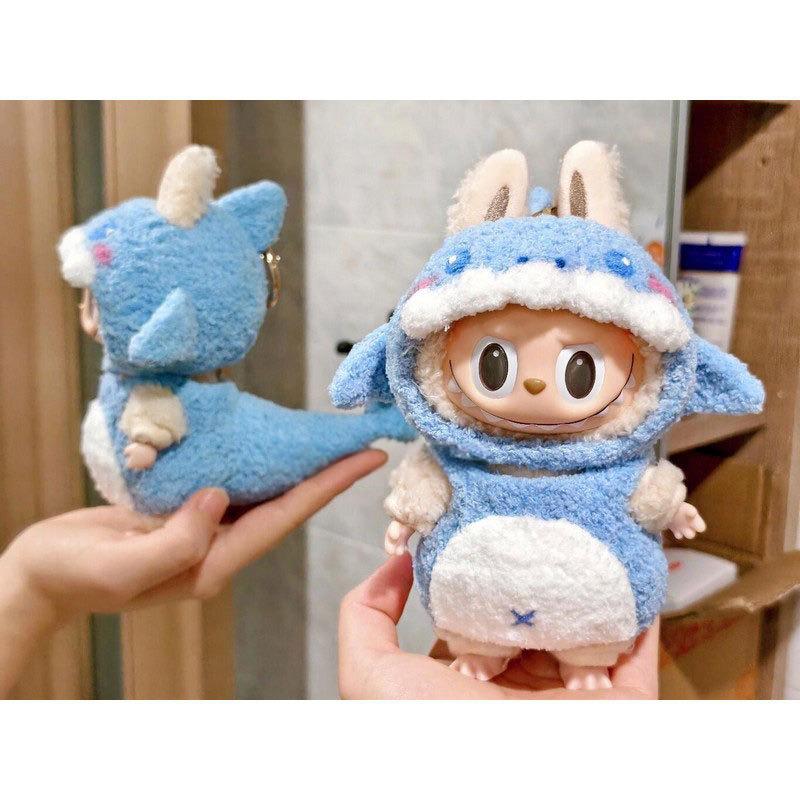Labubu Blue Shark Outfit Set - Cute Vinyl Blind Box Keychain Clothes for Doll