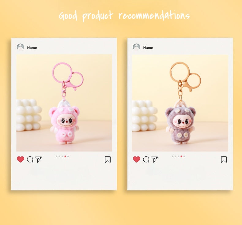 Pink Fluffy LABUBU Keychain - Cute & Soft Charm Gift Suitable for Car & Bag
