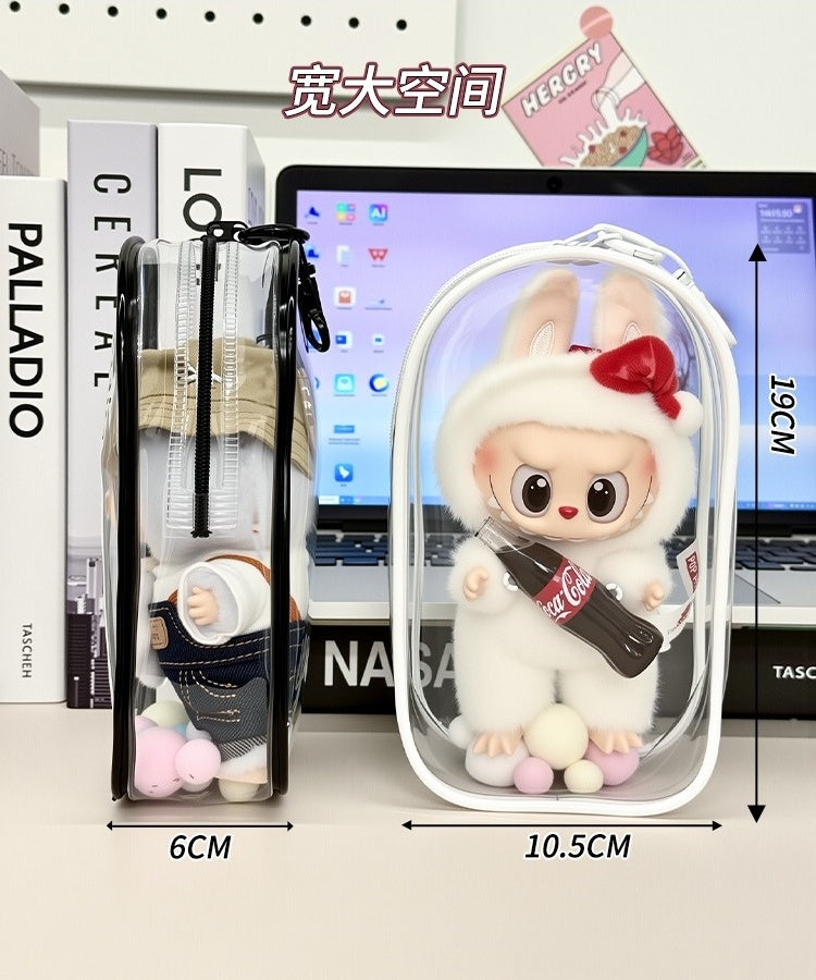 POP MART Labubu Sit-Sit Party Protective Case - Macaron Color Dust Cover + Carry Bag for 17cm Vinyl Figures