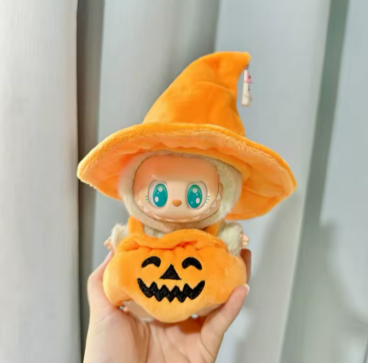 2PC LABUBU Halloween Costume Set Plush Orange Pumpkin Outfit 17CM LABUBU Clothes