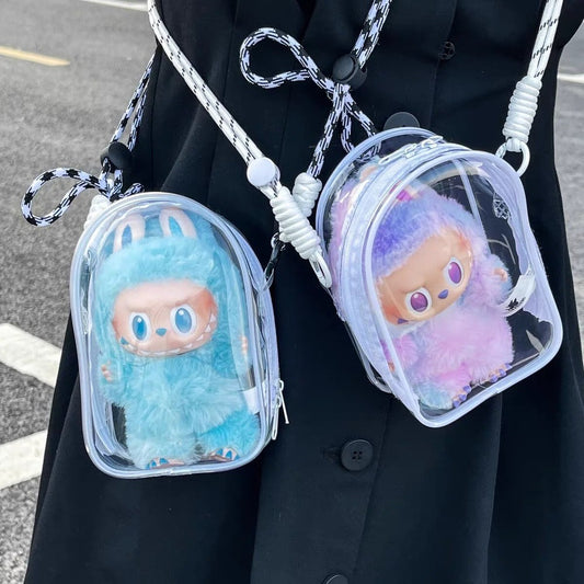 LABUBU 15/17cm Doll PVC Storage Bag Shoulder Case Dustproof Walk Bag Gift