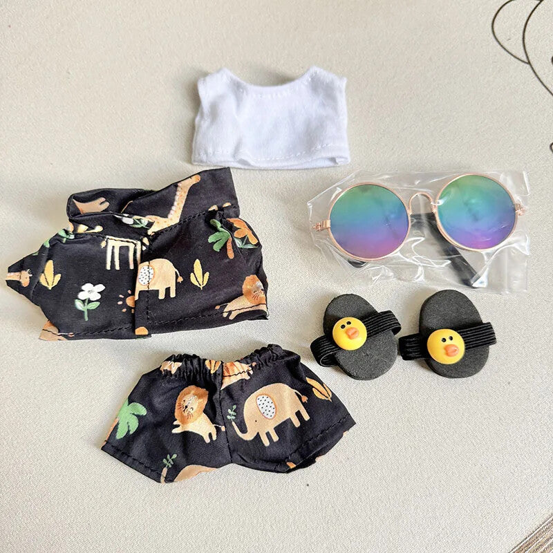 Labubu Plush Doll Clothes 15/17cm Beach Resort Overalls Idol V1 V2 Outfit