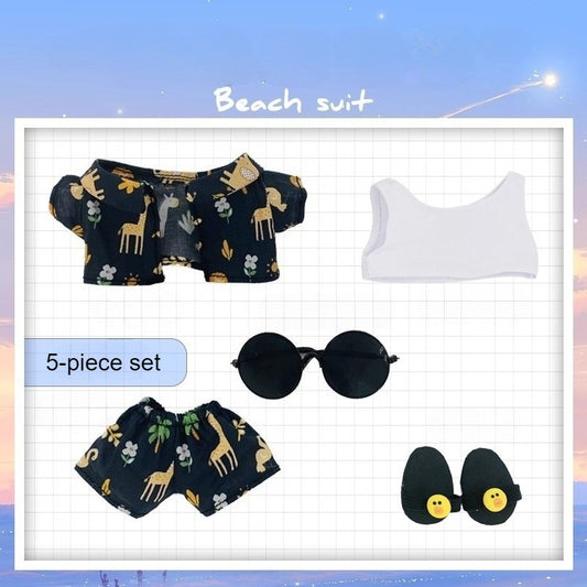 17cm Labubu & 15cm Cotton Doll 5-Piece Beach Outfit Set | Tank Top, Shorts, Jacket, Slippers & Sunglasses