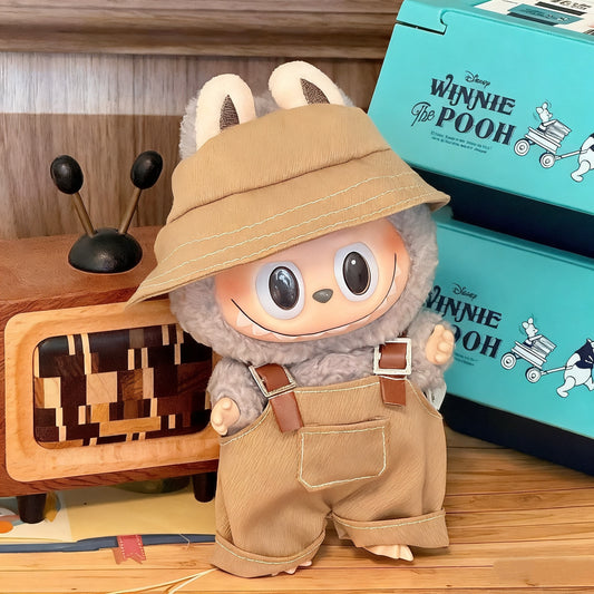 17cm Labubu Gen 1-3 Handmade Brown Set | Hat + Overalls | Clothes Only
