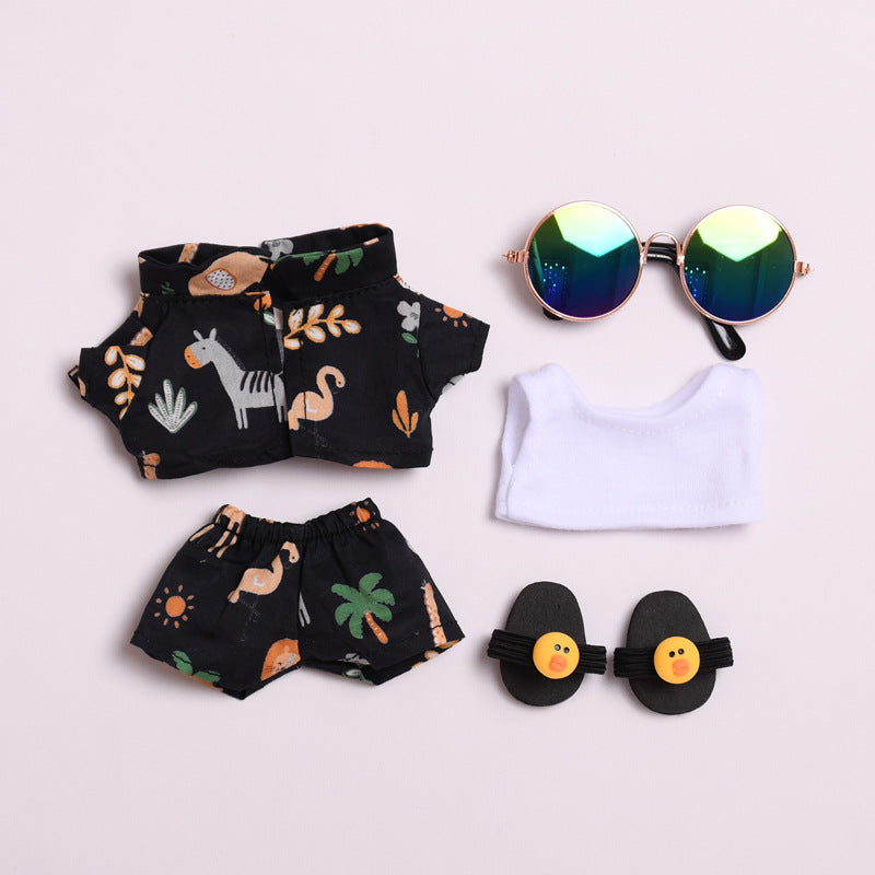 17cm Labubu Doll Clothes Only | Summer Coconut Tree Beach Outfit Set with Sunglasses (No Doll Included)