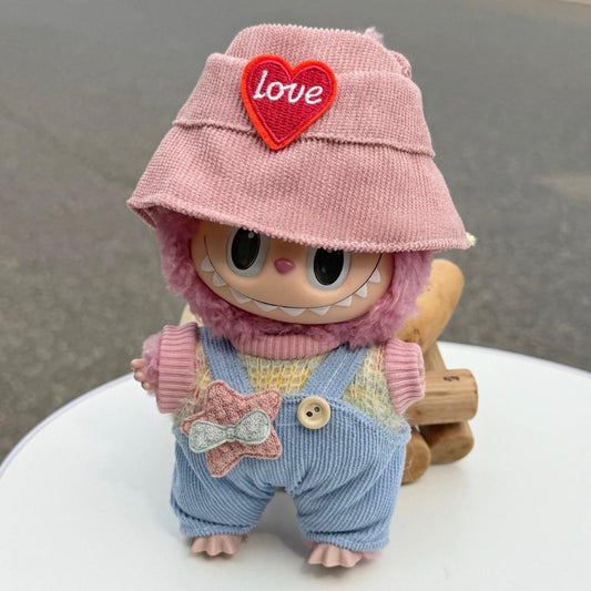 17cm Pop Mart Labubu Little Star Set | Heart Hat + T-Shirt + Overalls | Vinyl/Plush-Compatible Clothes Only