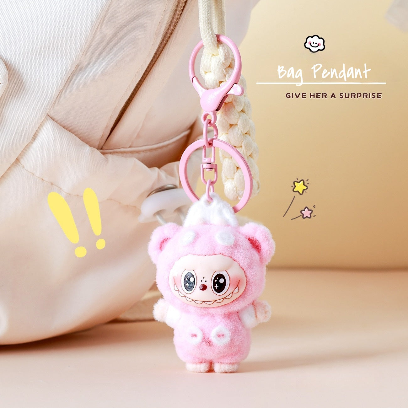 Cute Fluffy LABUBU Keychain - Cartoon Flocked Pendant for Bags & Keys