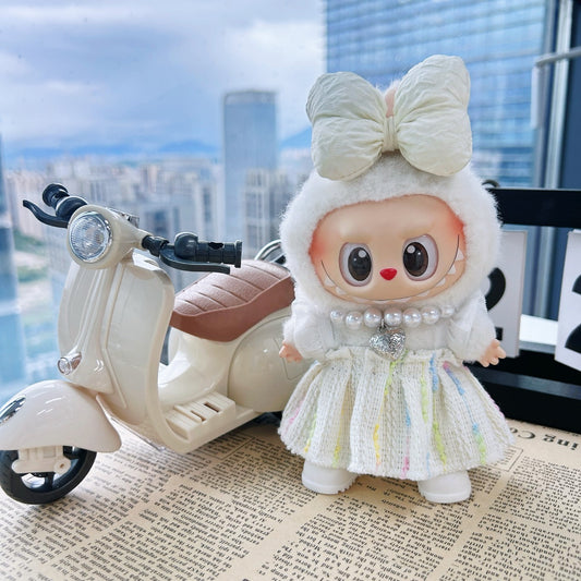 POP MART Labubu 17cm Doll Clothes - Pink Chanel-Style Dress & Purse Set for Blind Box Figures (No Doll/Shoes Included) | Vinyl Keychain Outfit