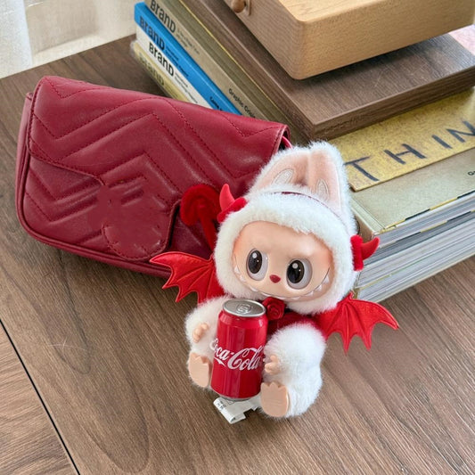 Labubu Plush Keychain Outfit - Red Devil Costume w/ Wings & Tail for Blind Box Doll Clothes