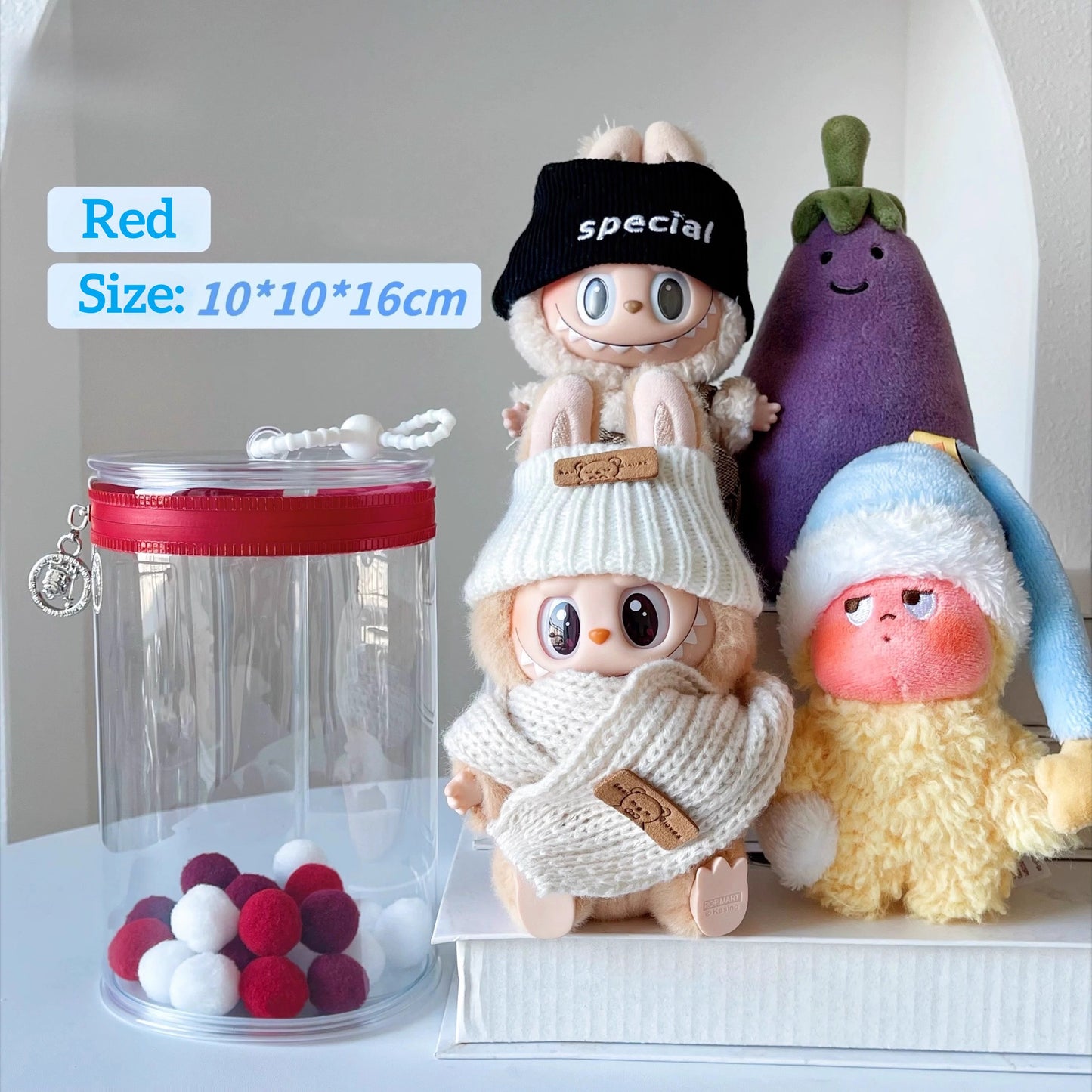 2025 New Pop Mart Labubu Mini Can Bag | Clear Acrylic Storage Display Case with Detachable Shoulder Strap | Fits 15-17cm Plush Dolls & Blind Box Figures