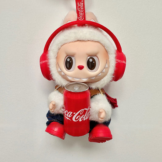 POP MART Labubu Sit-Sit Party Coca-Cola Outfit - Denim Overalls Set for Gen 1/2/3 Vinyl Figures 17cm (No Doll Included)