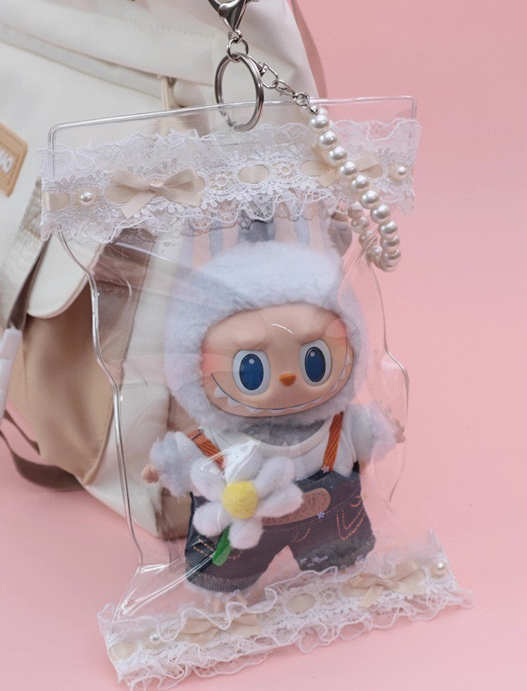 17cm Handmade Lace Doll Carrier - Clear Dustproof Bag for Hanging Display & Outdoor Use