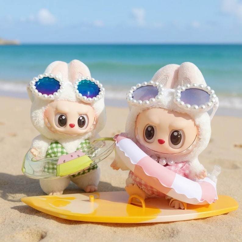 3-piece Set Doll Clothes for La-bu-bu Swimsuit,Fashion Glasses,Swim Ring (Green)