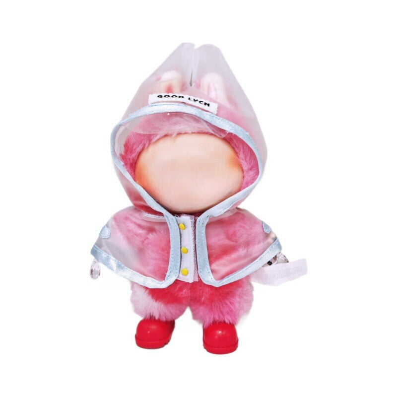 Pink Love Hat W/ Blue Corduroy Overalls & Star Patch for Labubu Doll Outfit