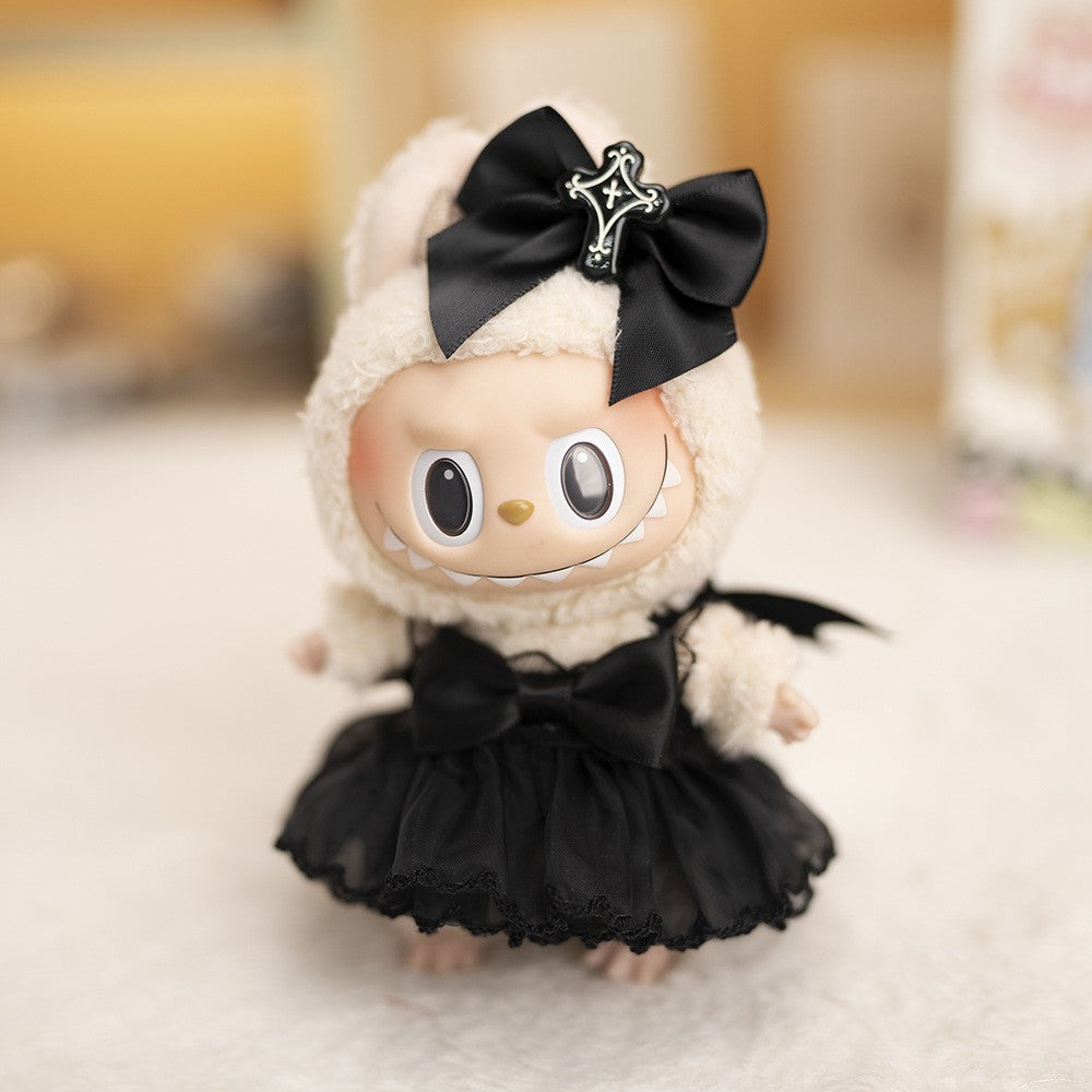 17cm Labubu Halloween Outfit - Devil Overalls Dress for Keychain Doll Clothes Change (No Shoes)
