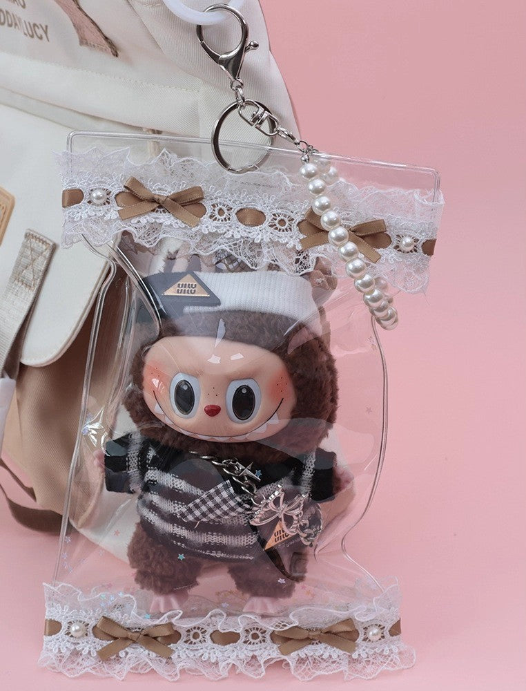 17cm Handmade Lace Doll Carrier - Clear Dustproof Bag for Hanging Display & Outdoor Use