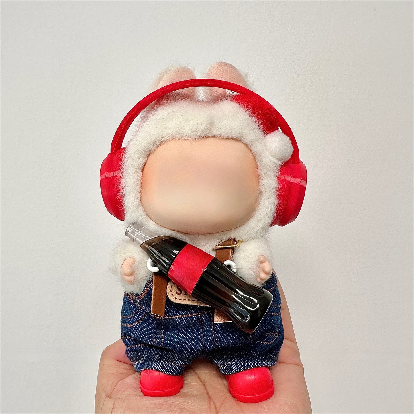 POP MART Labubu Summer Cola Outfit - Red Headphones + Sporty Denim Overalls + Red Boots for Gen 1/2 Figures 17cm (No Doll Included) | Keychain-Compatible