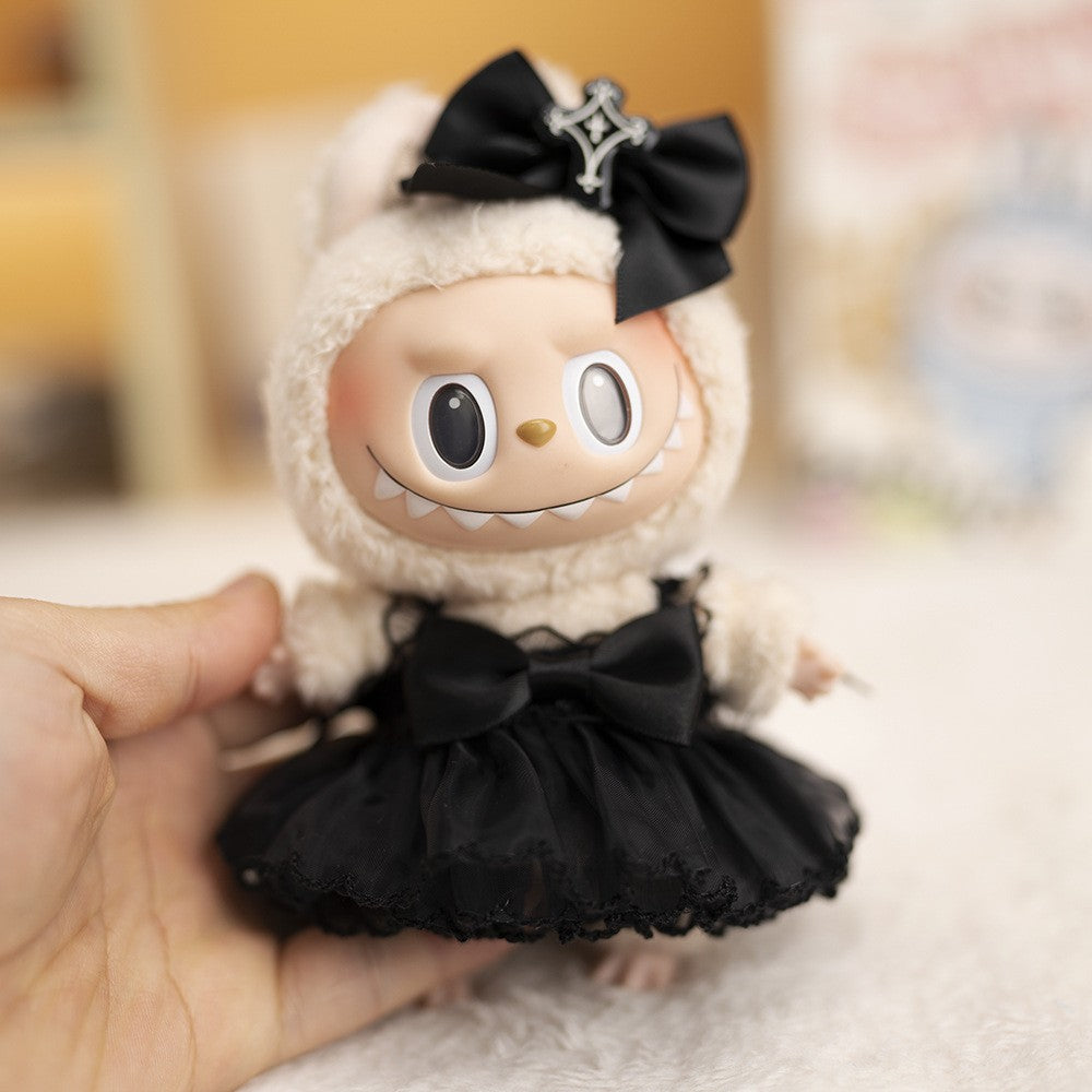 17cm Labubu Halloween Outfit - Devil Overalls Dress for Keychain Doll Clothes Change (No Shoes)