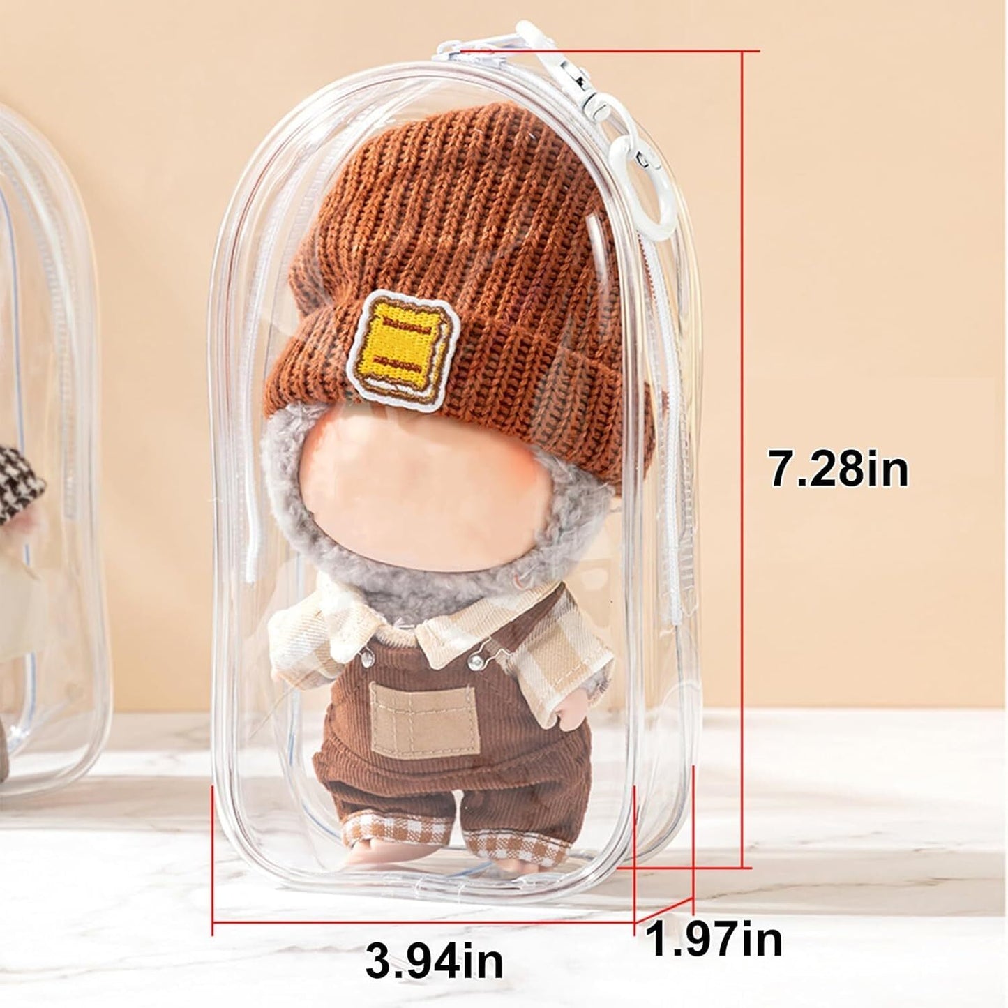For Labubu Transparent Protector Case for 17cm Plush Dolls Display Bag Keychain