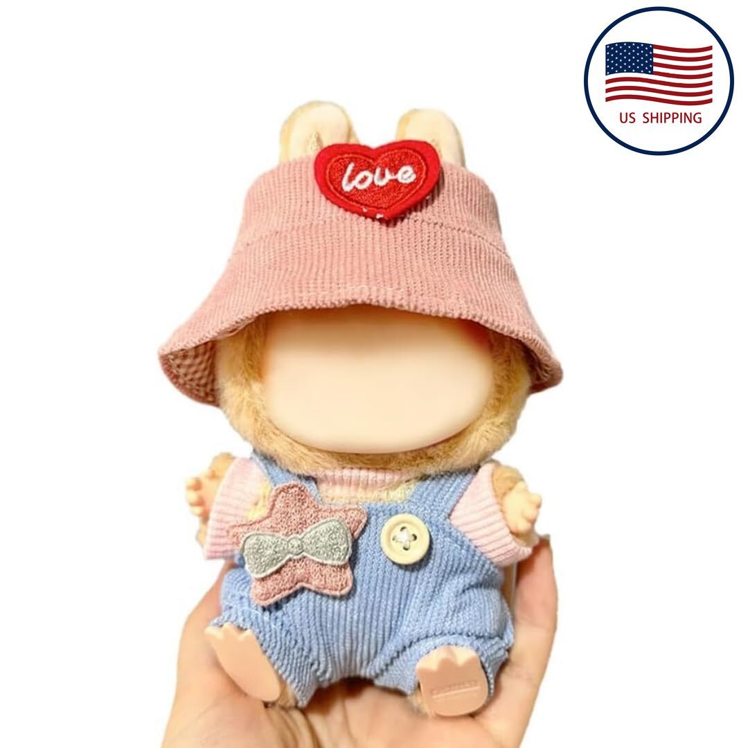 POP MART Labubu Summer Cola Outfit - Red Headphones + Sporty Denim Overalls + Red Boots for Gen 1/2 Figures 17cm (No Doll Included) | Keychain-Compatible