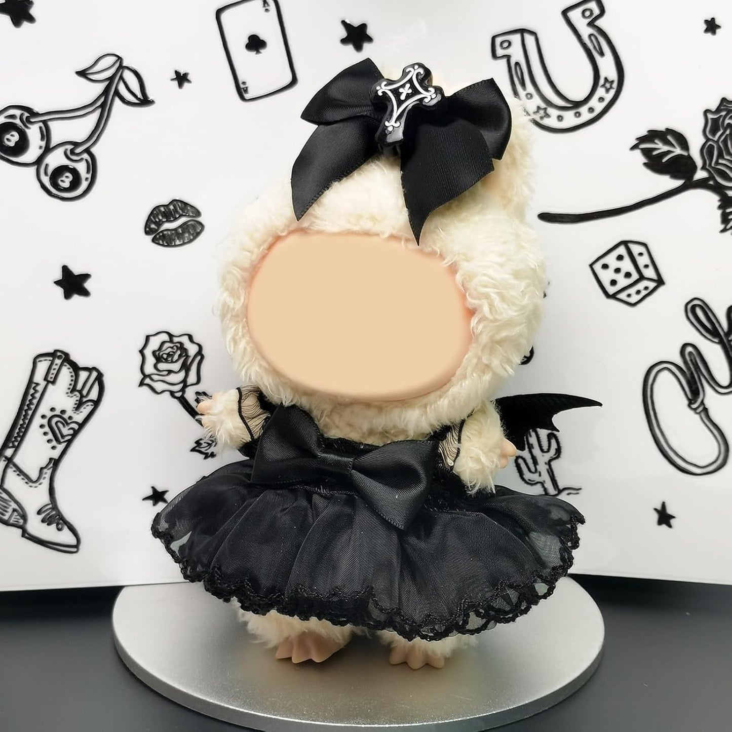 17cm Labubu Halloween Outfit - Devil Overalls Dress for Keychain Doll Clothes Change (No Shoes)