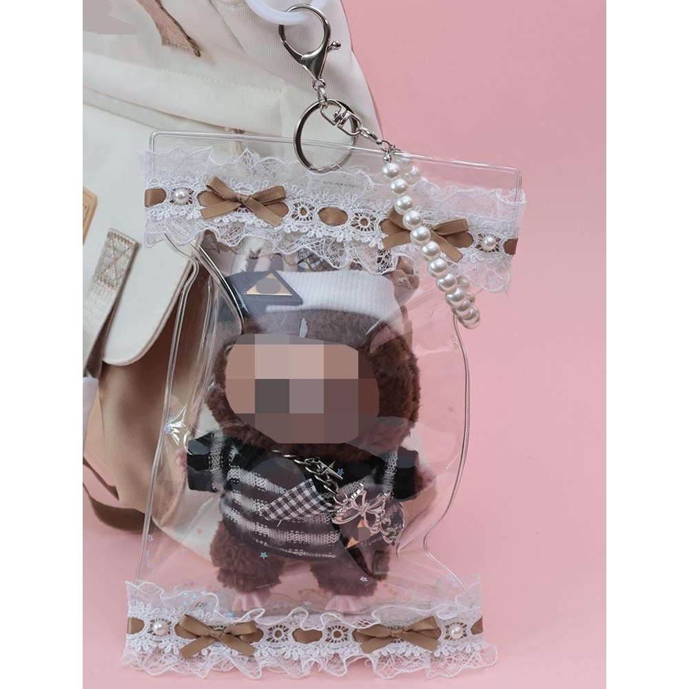 17cm Labubu Gen 1-3 Clear Acrylic Dust-Proof Display Case with Detachable Strap & Keychain Charm | Vinyl/Plush-Compatible Transparent Tote for Collectible Dolls & Accessories