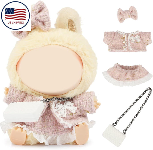 4PCS Set 17cm Doll Clothes for Labubu Dolls Outfit Accessories Coat + Skirt + Handbag + Bow