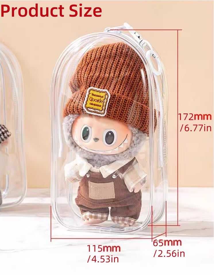 POP MART Labubu Sit-Sit Party Protective Case - Waterproof Clear Dustproof Cover + Carry Bag for 17cm Vinyl Figures