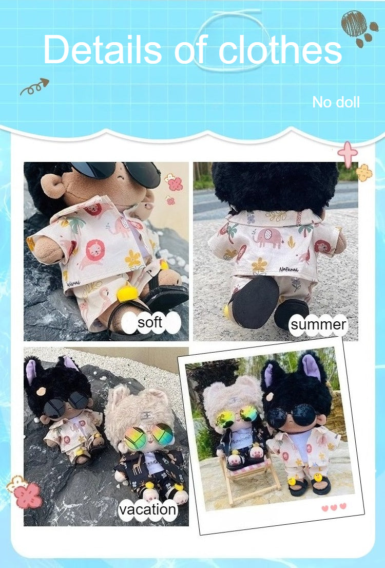 17cm Labubu & 15cm Cotton Doll 5-Piece Beach Outfit Set | Tank Top, Shorts, Jacket, Slippers & Sunglasses