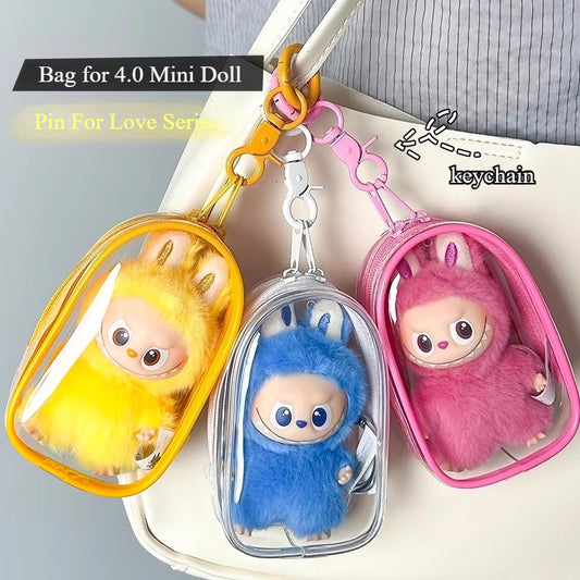 10cm Labubu 4.0 Heart Code Case - Clear Dustproof Cover for Vinyl Doll Storage