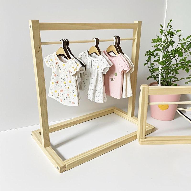 Mini Wooden Outfits Rack for LABUBU - Cute Display Stand for LABUBU Clothes (Only Clothes Rack & Clothes Hangers)(No Doll)