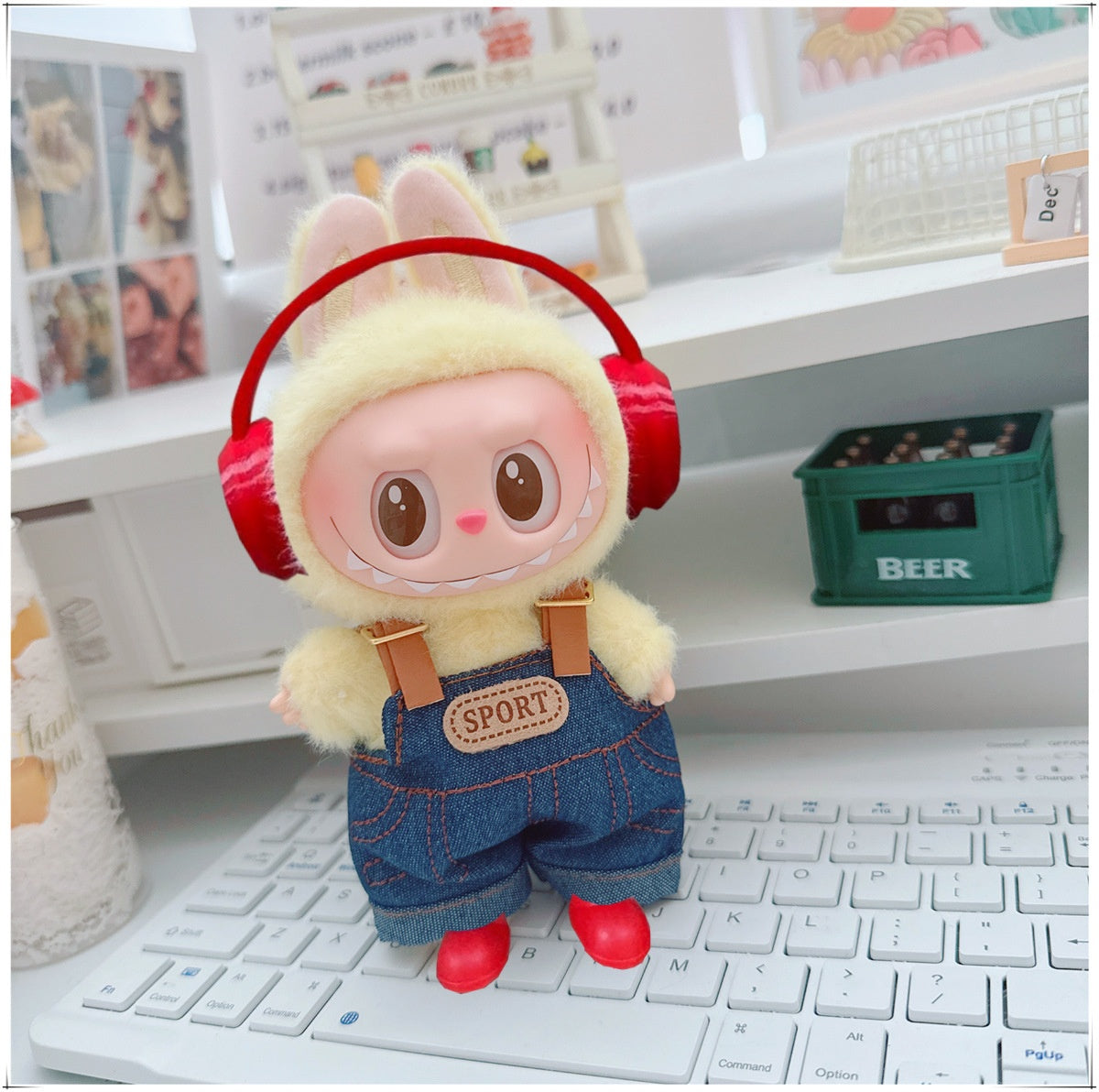 17cm Labubu Macaron Outfit - Blushing Face Vinyl Doll Clothes Change Costume