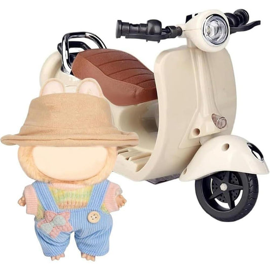 Micro Scooter with Small Screwdriver for Labubu, Plastic Scooters for Labubu Accessories, Doll Scooter with Light and Music, Cute Desktop Decor for Collectors, with Funny Doll Clothes Accessory, Not Included Battery