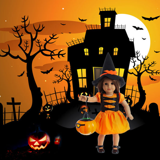 18-inch American Girl Doll Halloween Dress | Trick-or-Treat Costume without Pumpkin Lamp