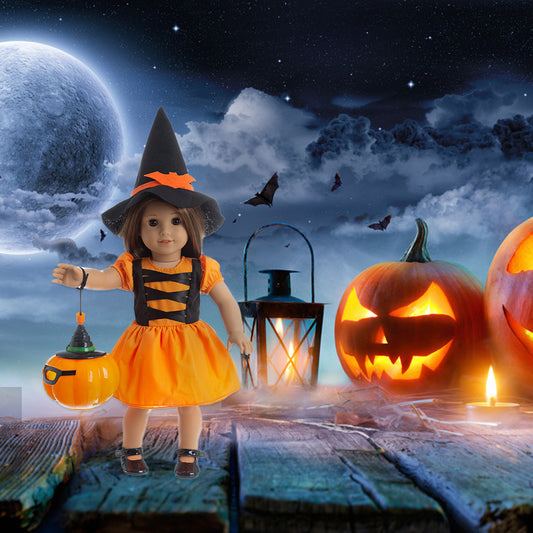 18-inch American Girl Doll Halloween Dress | Trick-or-Treat Costume without Pumpkin Lamp