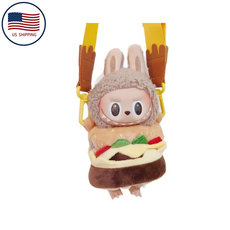 17cm Labubu Blind Box Charm: Burger Carry Bag Doll Clothes (Keychain Accessory, Doll Not Included)