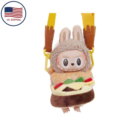 17cm Labubu Blind Box Charm: Burger Carry Bag Doll Clothes (Keychain Accessory, Doll Not Included)