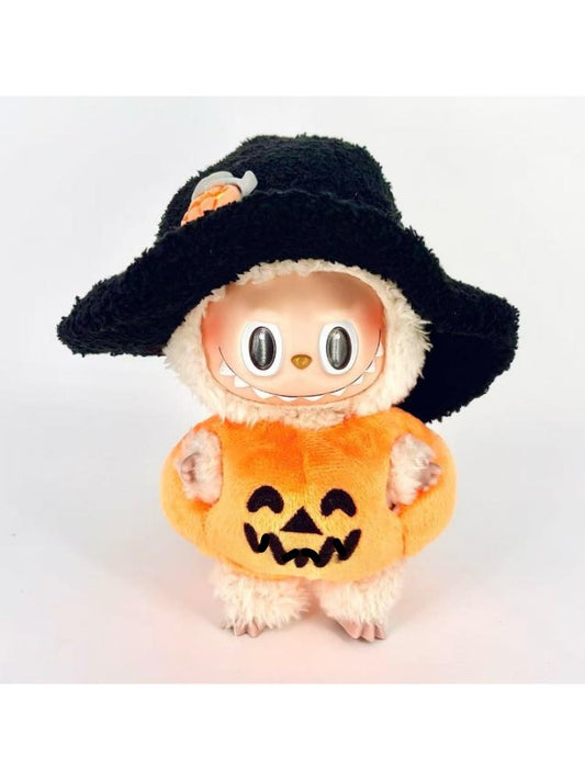 17cm Labubu Halloween Pumpkin Outfit - Plush Costume for Vinyl Doll (No Doll Included)