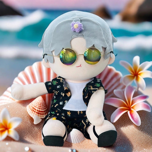 17cm Labubu & 15cm Cotton Doll 5-Piece Beach Outfit Set | Tank Top, Shorts, Jacket, Slippers & Sunglasses