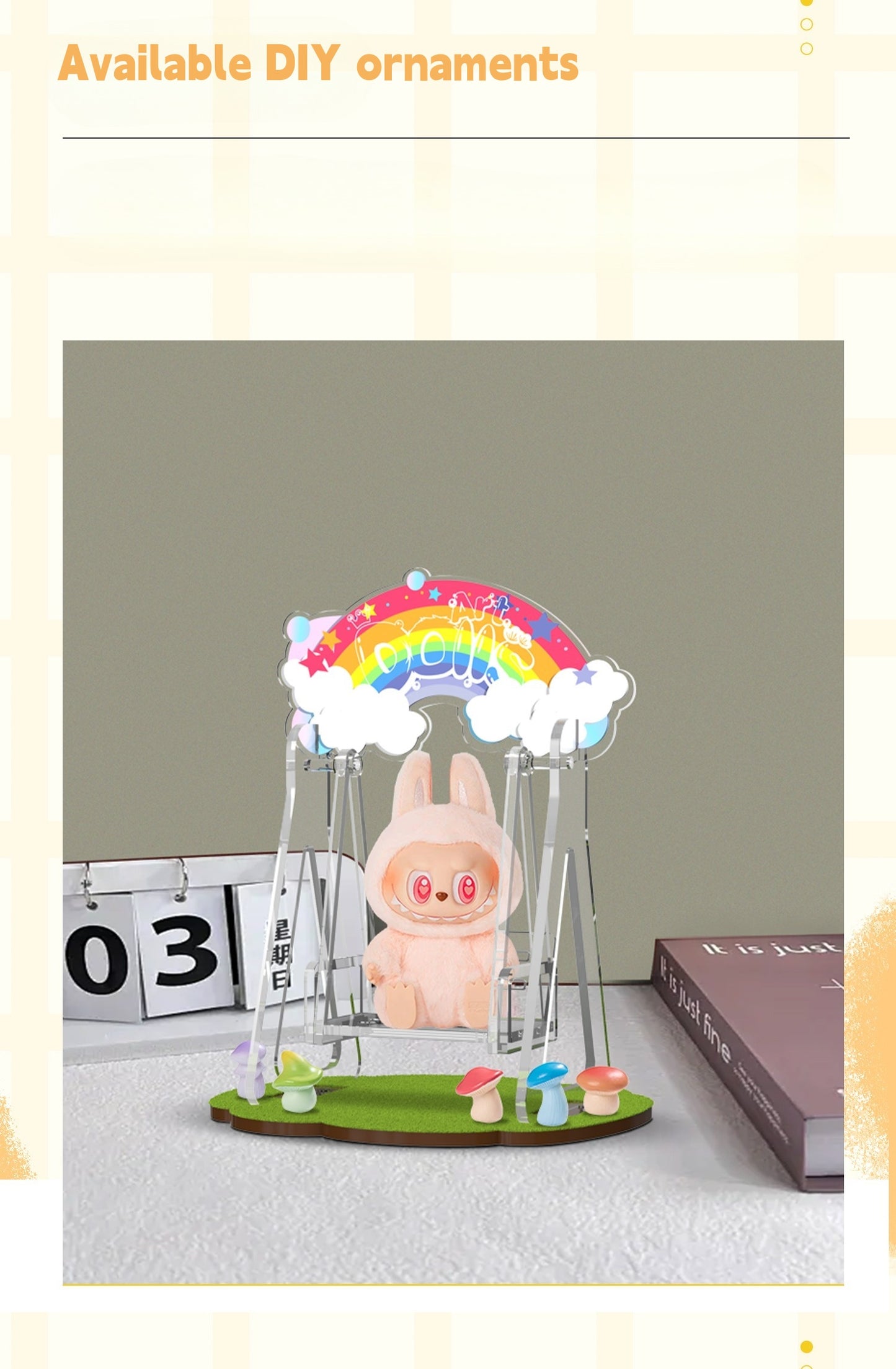Labubu Carnival Swing Set - Kawaii Vinyl Doll Hanging Seat with Storage Base