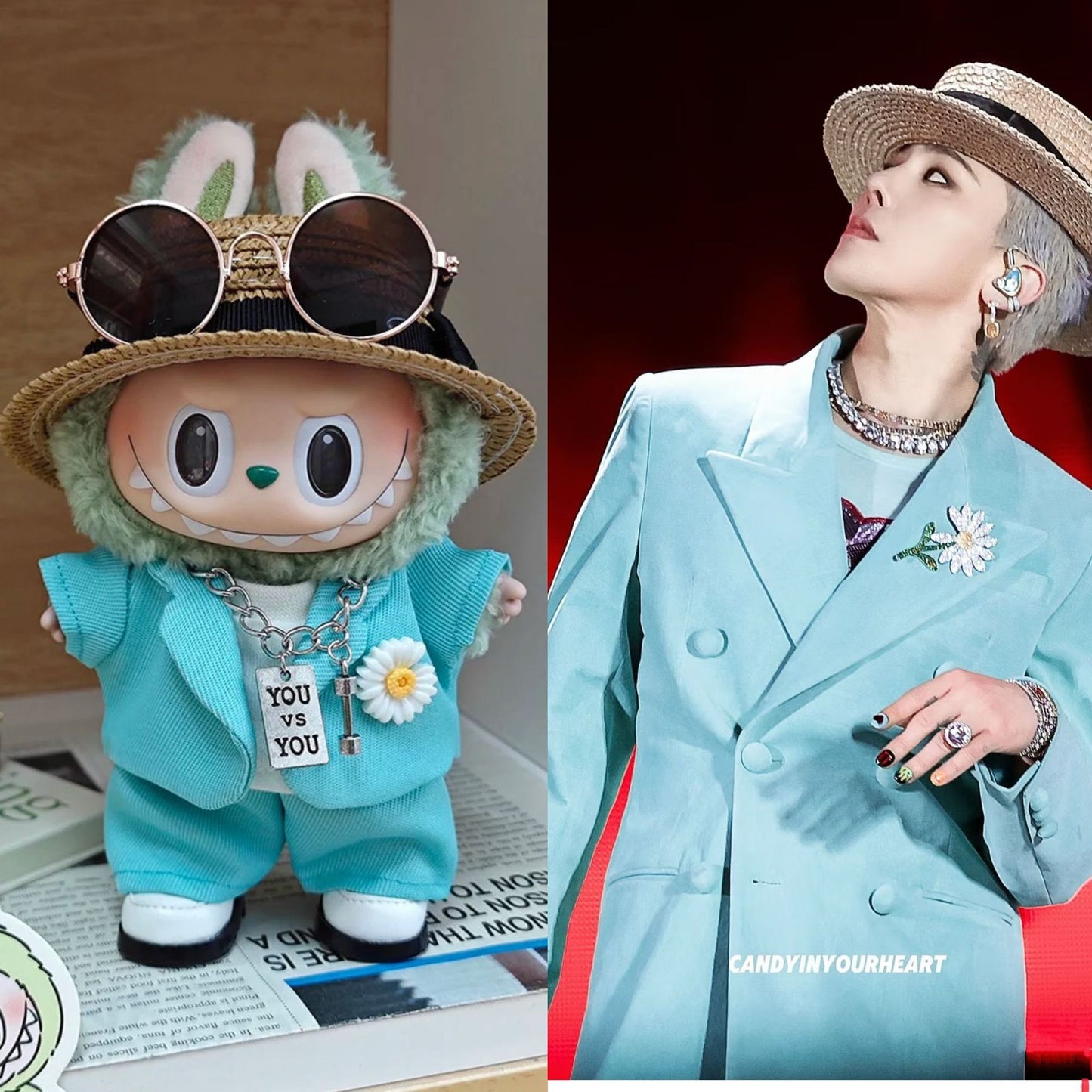 Handmade LABUBU Clothes (17CM), G-Dragon Style Navy Blue Suit Outfit – Korean GD Fashion Style Doll Clothes