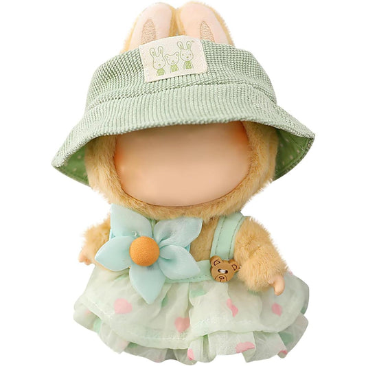 LABUBU CLOTHES, Clothes for Dolls Outfits, Accessories for 17cm Dolls Clothes, Cute Bear Dress + Casual Hat, Stylish Adorable Dolls Clothes Accessories (No Doll) (Green)