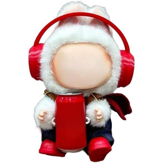 LABUBU Clothes 3-Piece Outfit Set with Headphones - Trendy for 17cm Cola Dolls,Perfect for Everyday Play & Display(NO Doll) (Red Earphones)