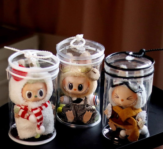Labubu V1 V2 Vinyl Figure Case - Clear Cylinder Storage & Display Carrier for Doll